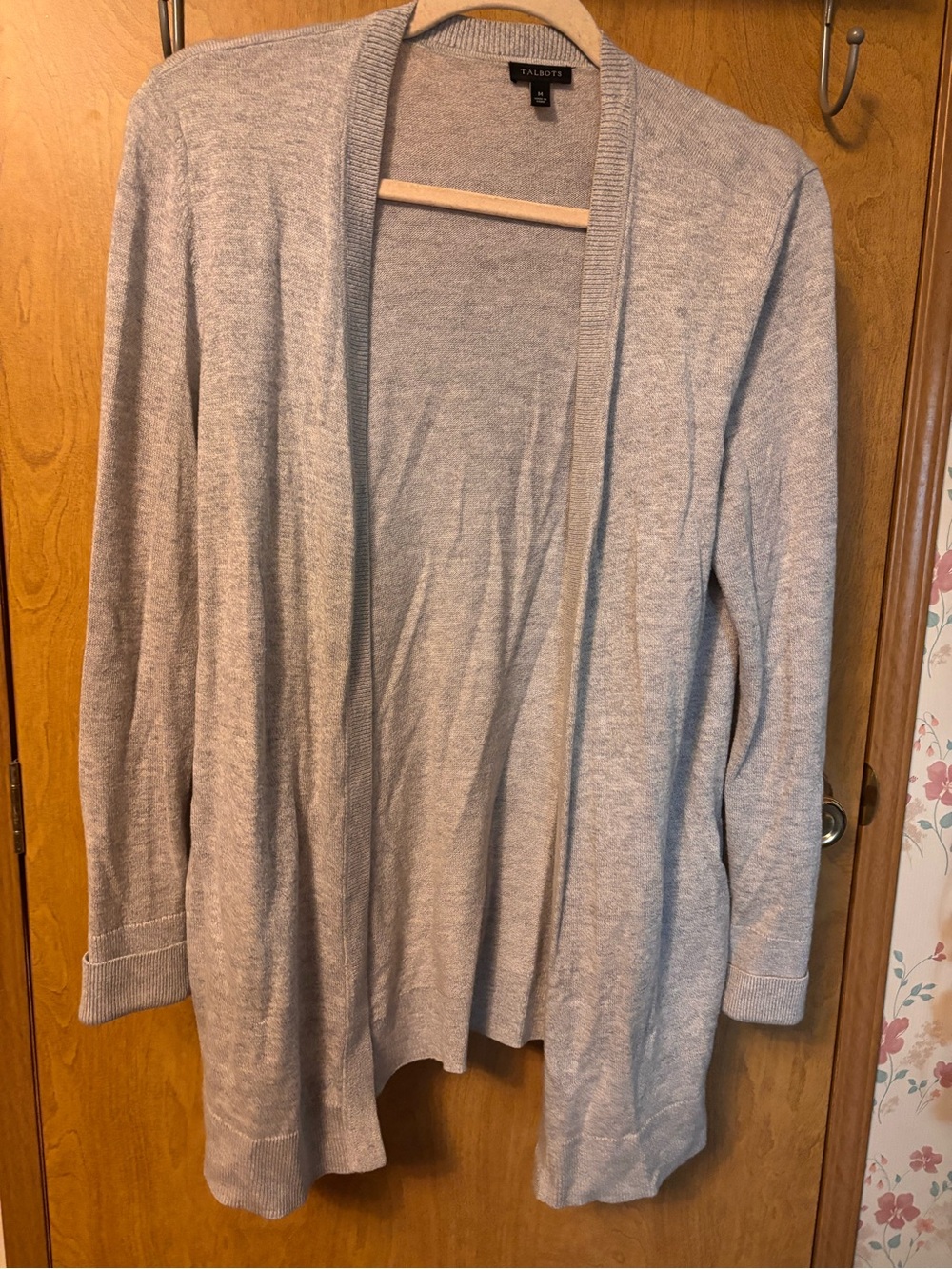 Talbots Heather Light Gray Open-Front Cardigan
